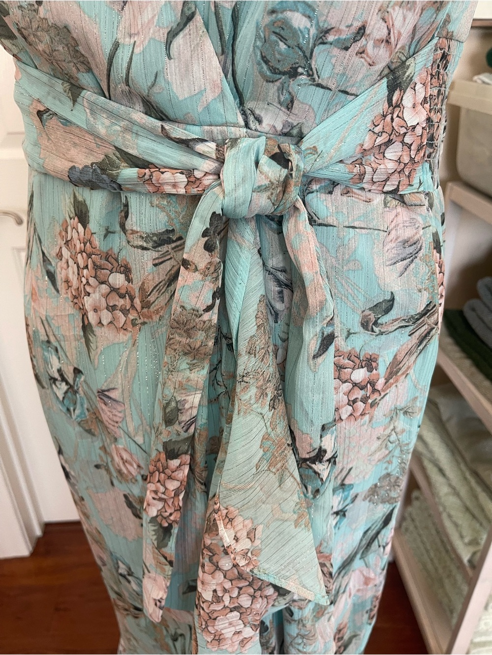 Danny & Nicole Aqua Floral High-Low Wrap Dress - Picture 14 of 16